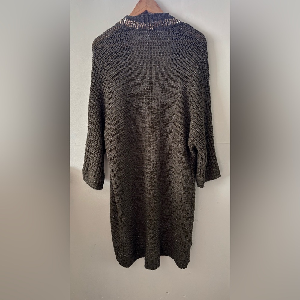 Chico’s Greta Green Sequins Trim Open Front Cardigan Size Large - Picture 3 of 6
